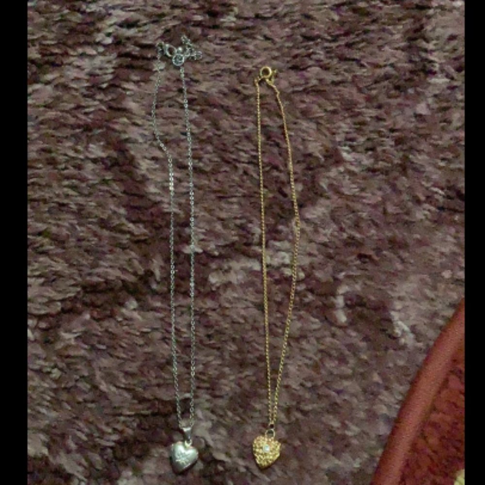 Locket Heart and Rhinestone Heart Necklaces